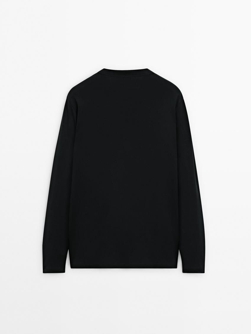 Massimo Dutti Long Sleeve Cotton Blend Men T-Shirt Black | US-UI6548903