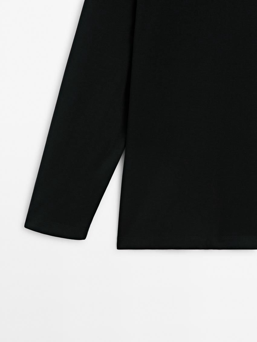 Massimo Dutti Long Sleeve Cotton Blend Men T-Shirt Black | US-UI6548903
