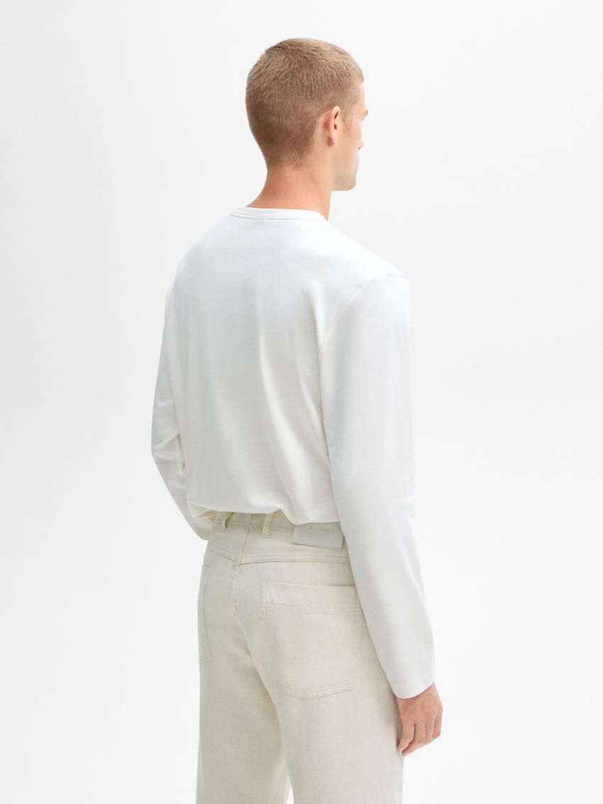 Massimo Dutti Long Sleeve Cotton Blend Men T-Shirt Cream | US-XJ9165874