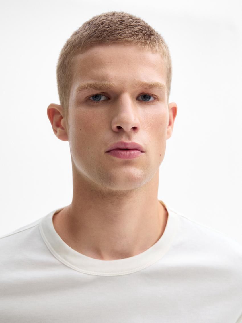 Massimo Dutti Long Sleeve Cotton Blend Men T-Shirt Cream | US-XJ9165874