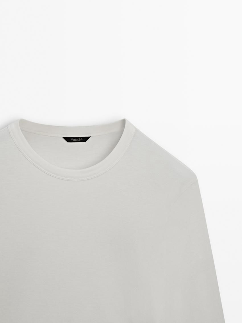 Massimo Dutti Long Sleeve Cotton Blend Men T-Shirt Cream | US-XJ9165874