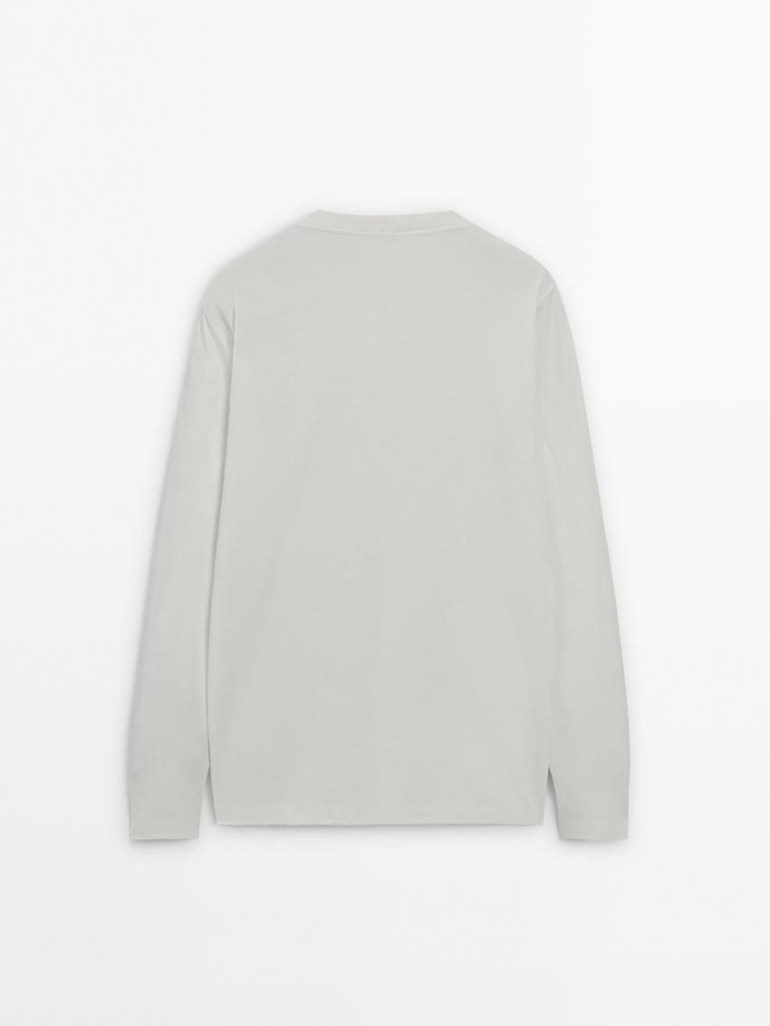 Massimo Dutti Long Sleeve Cotton Blend Men T-Shirt Cream | US-XJ9165874