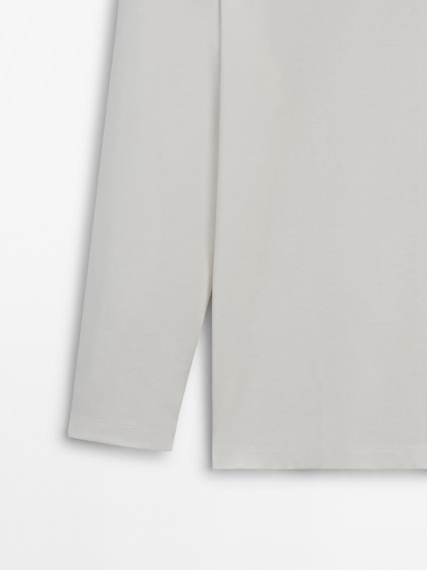 Massimo Dutti Long Sleeve Cotton Blend Men T-Shirt Cream | US-XJ9165874