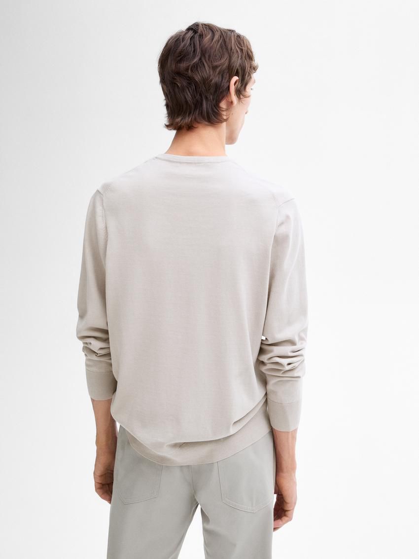 Massimo Dutti Long Sleeve Cotton Knit Men Sweater Beige | US-FV2401379