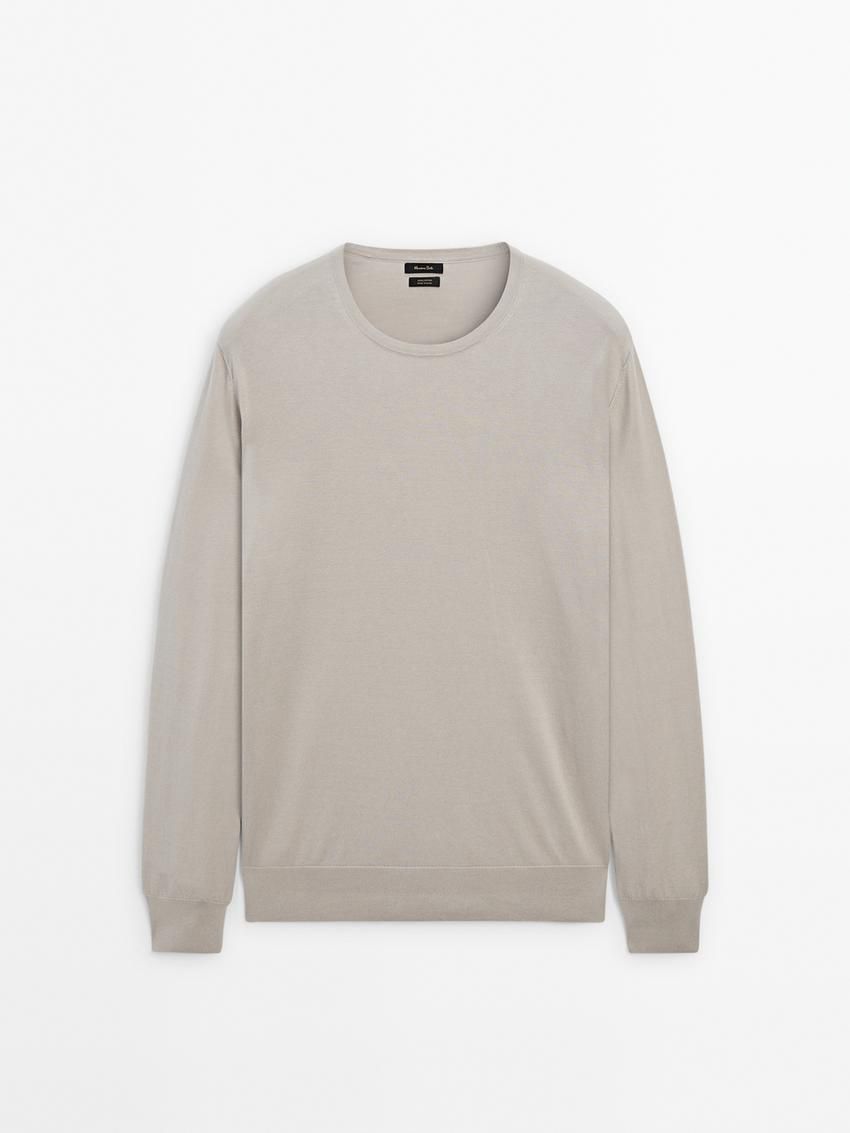 Massimo Dutti Long Sleeve Cotton Knit Men Sweater Beige | US-FV2401379
