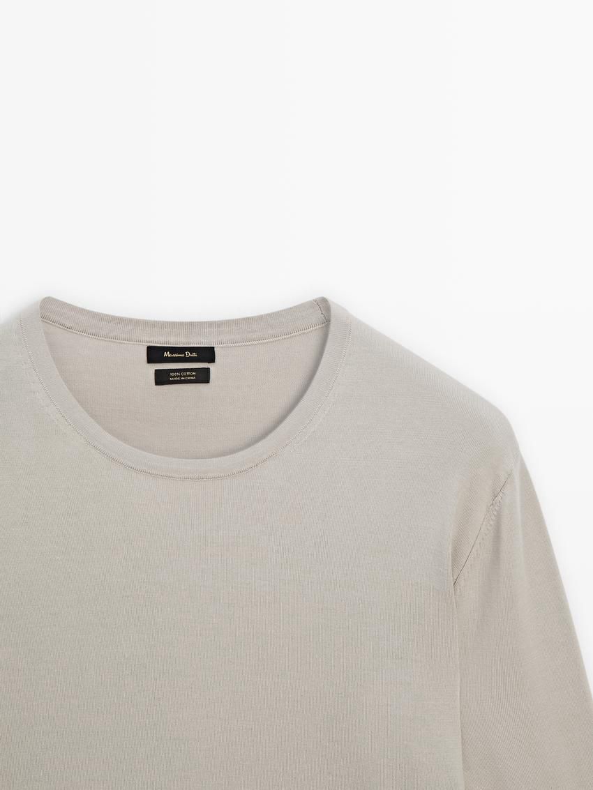 Massimo Dutti Long Sleeve Cotton Knit Men Sweater Beige | US-FV2401379