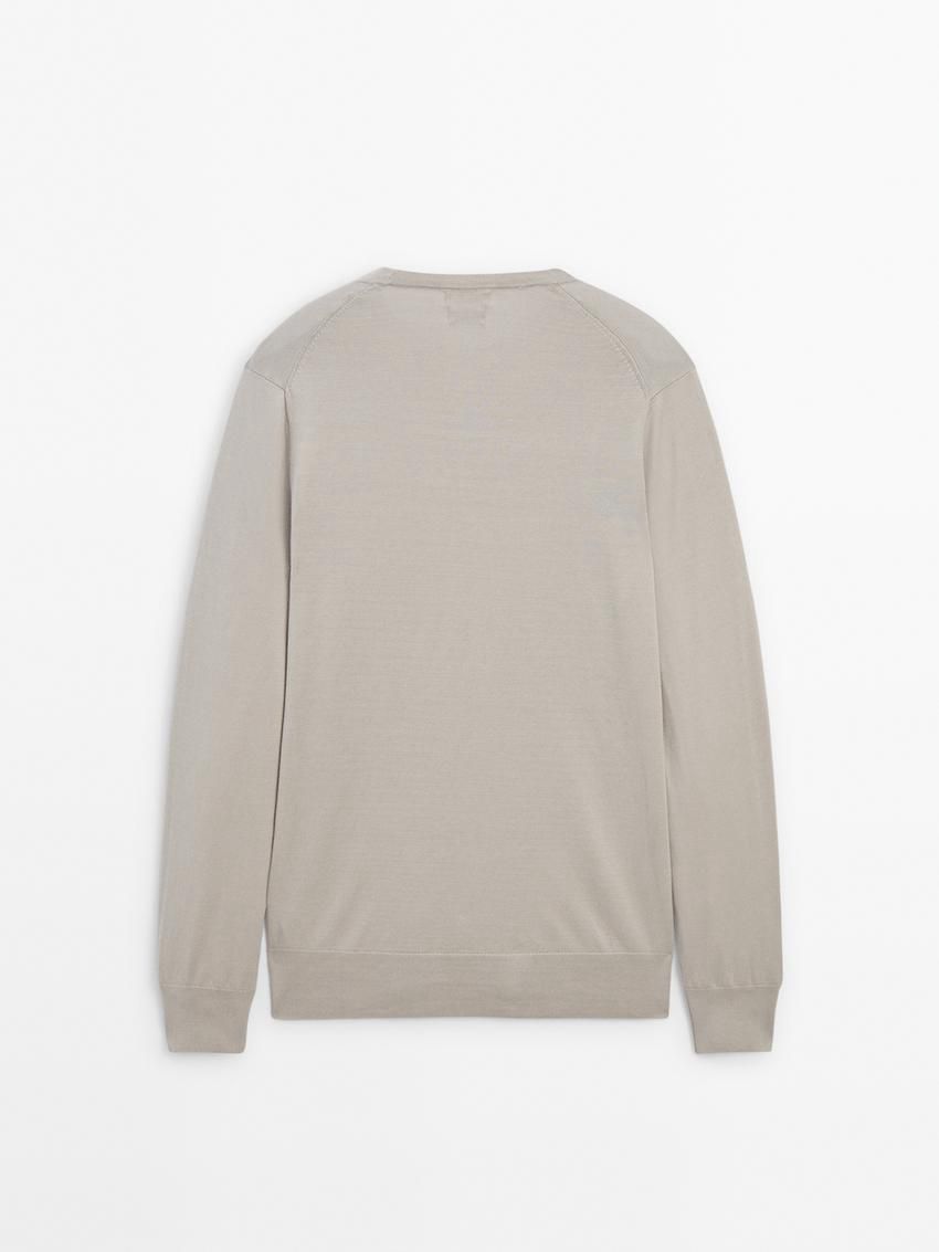 Massimo Dutti Long Sleeve Cotton Knit Men Sweater Beige | US-FV2401379