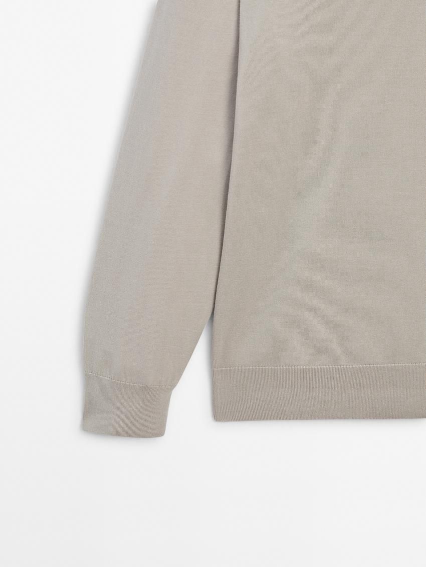 Massimo Dutti Long Sleeve Cotton Knit Men Sweater Beige | US-FV2401379