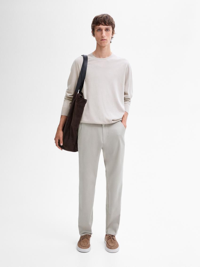 Massimo Dutti Long Sleeve Cotton Knit Men Sweater Beige | US-FV2401379