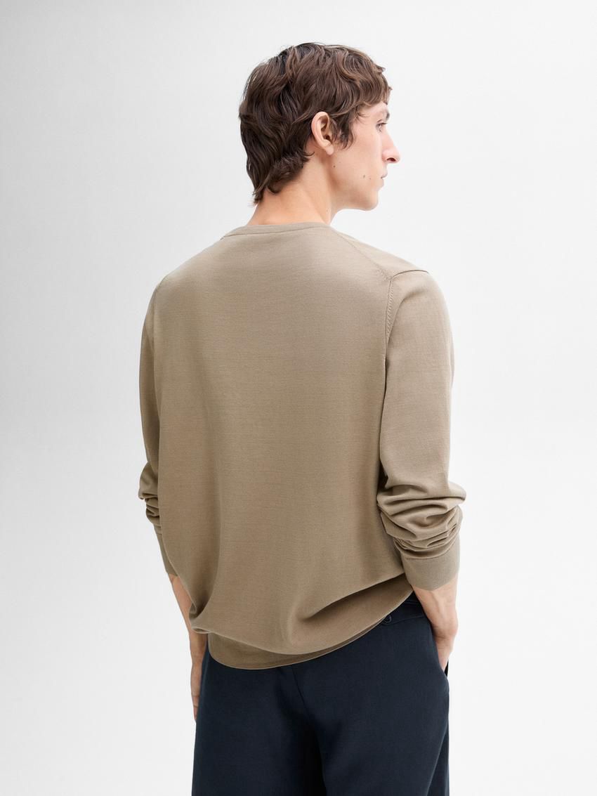 Massimo Dutti Long Sleeve Cotton Knit Men Sweater Khaki | US-DT8730125