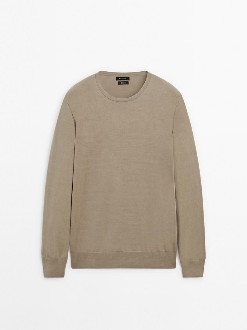 Massimo Dutti Long Sleeve Cotton Knit Men Sweater Khaki | US-DT8730125