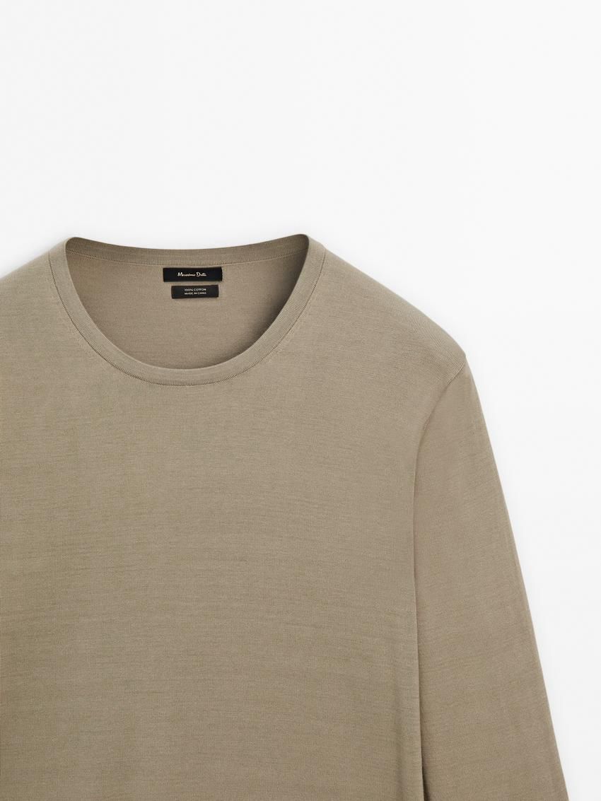 Massimo Dutti Long Sleeve Cotton Knit Men Sweater Khaki | US-DT8730125