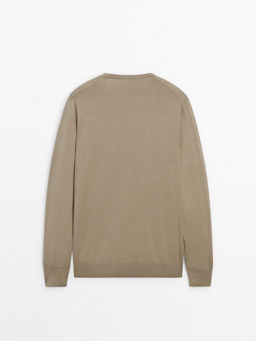 Massimo Dutti Long Sleeve Cotton Knit Men Sweater Khaki | US-DT8730125