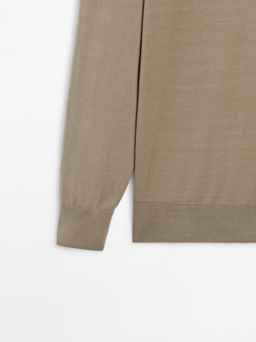 Massimo Dutti Long Sleeve Cotton Knit Men Sweater Khaki | US-DT8730125
