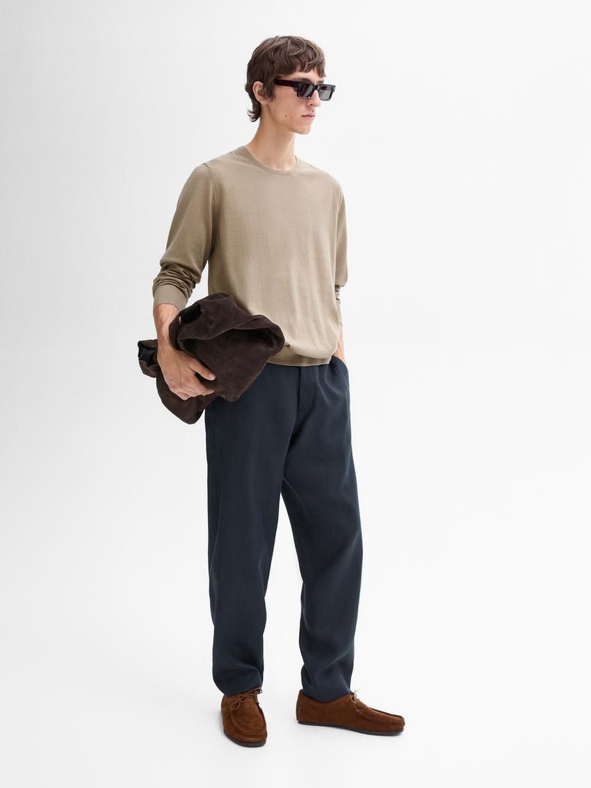 Massimo Dutti Long Sleeve Cotton Knit Men Sweater Khaki | US-DT8730125