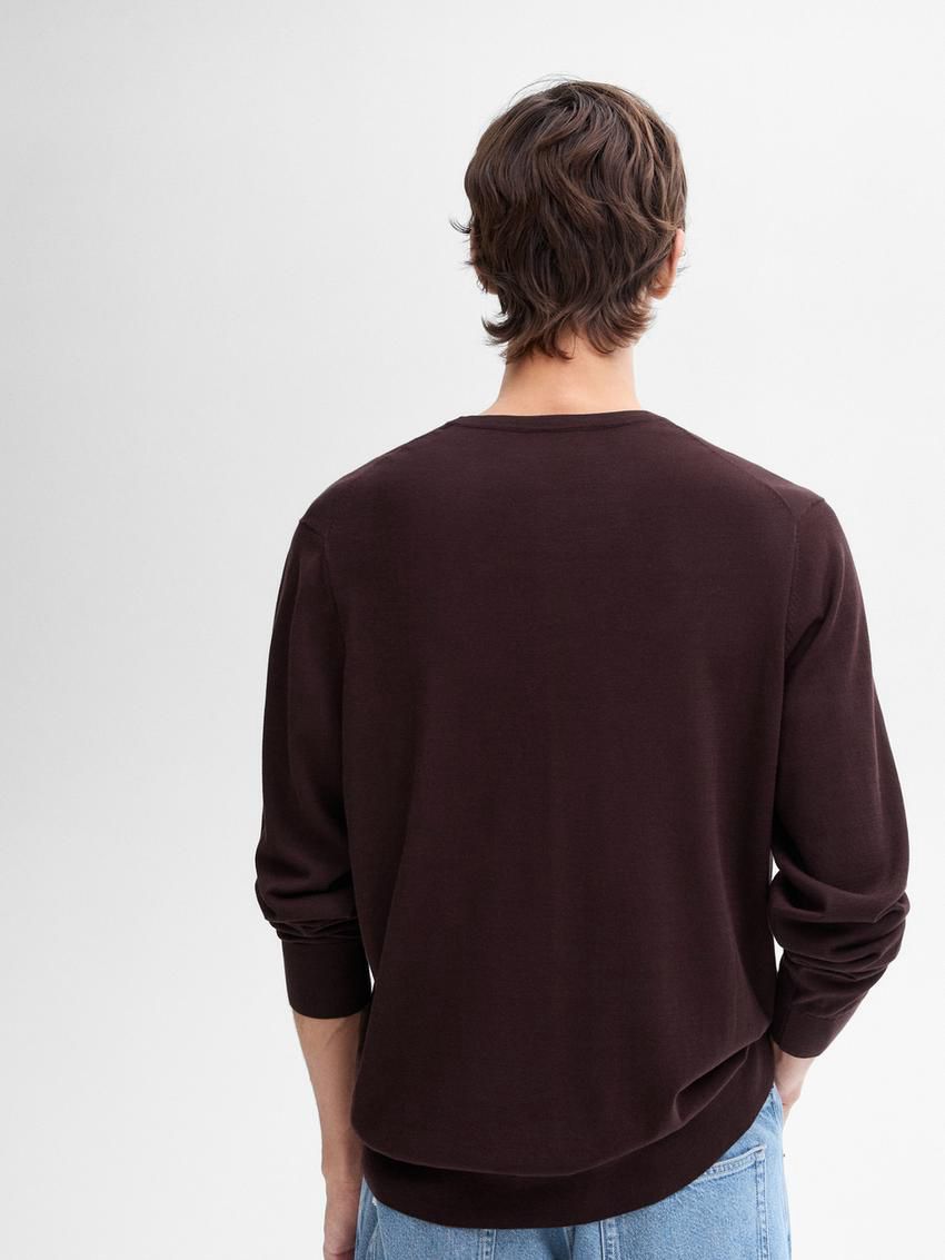 Massimo Dutti Long Sleeve Cotton Knit Men Sweater Burgundy | US-RC1206394