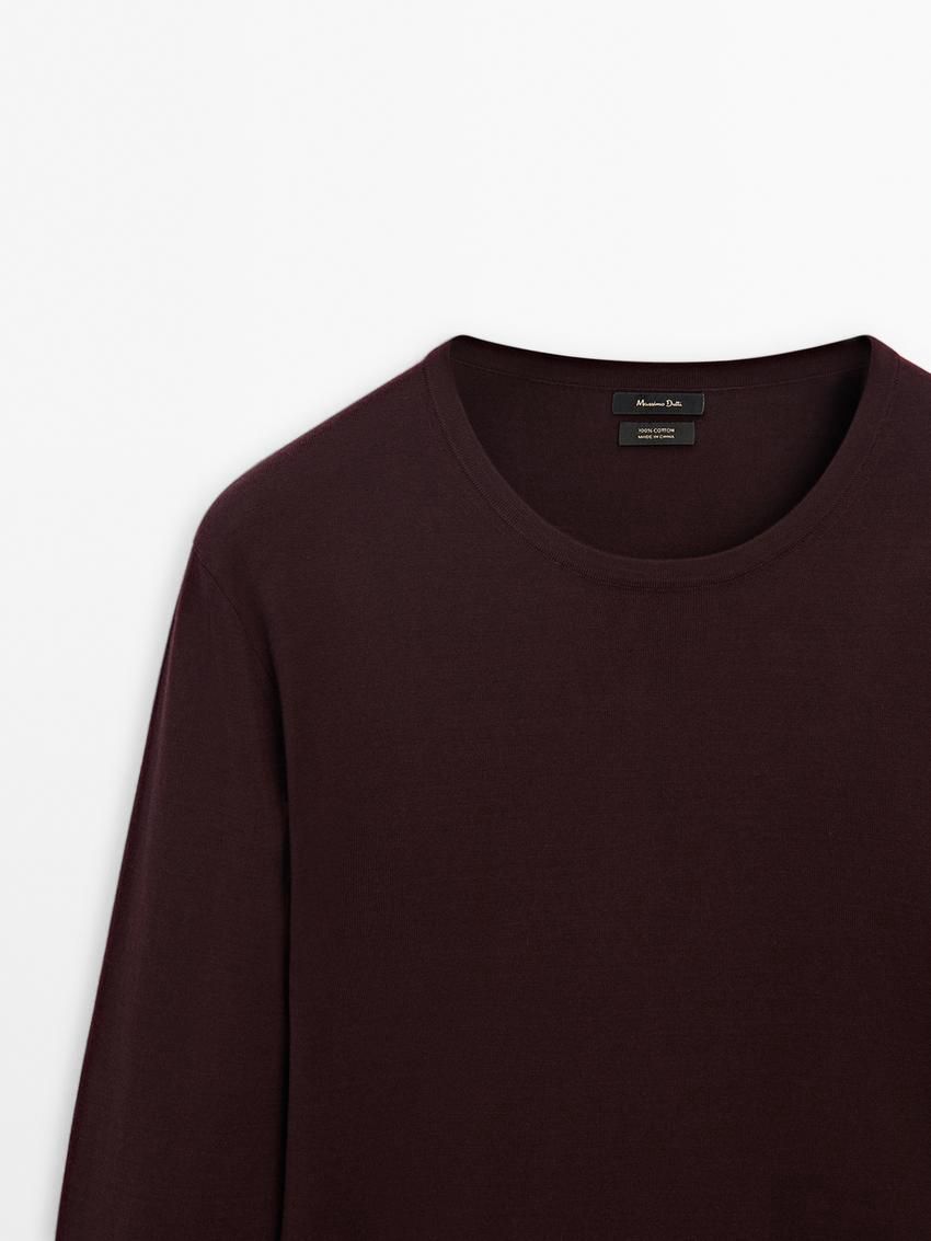 Massimo Dutti Long Sleeve Cotton Knit Men Sweater Burgundy | US-RC1206394