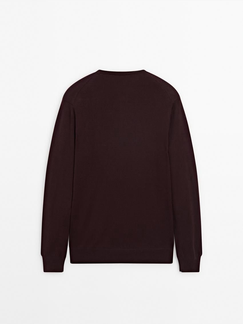Massimo Dutti Long Sleeve Cotton Knit Men Sweater Burgundy | US-RC1206394