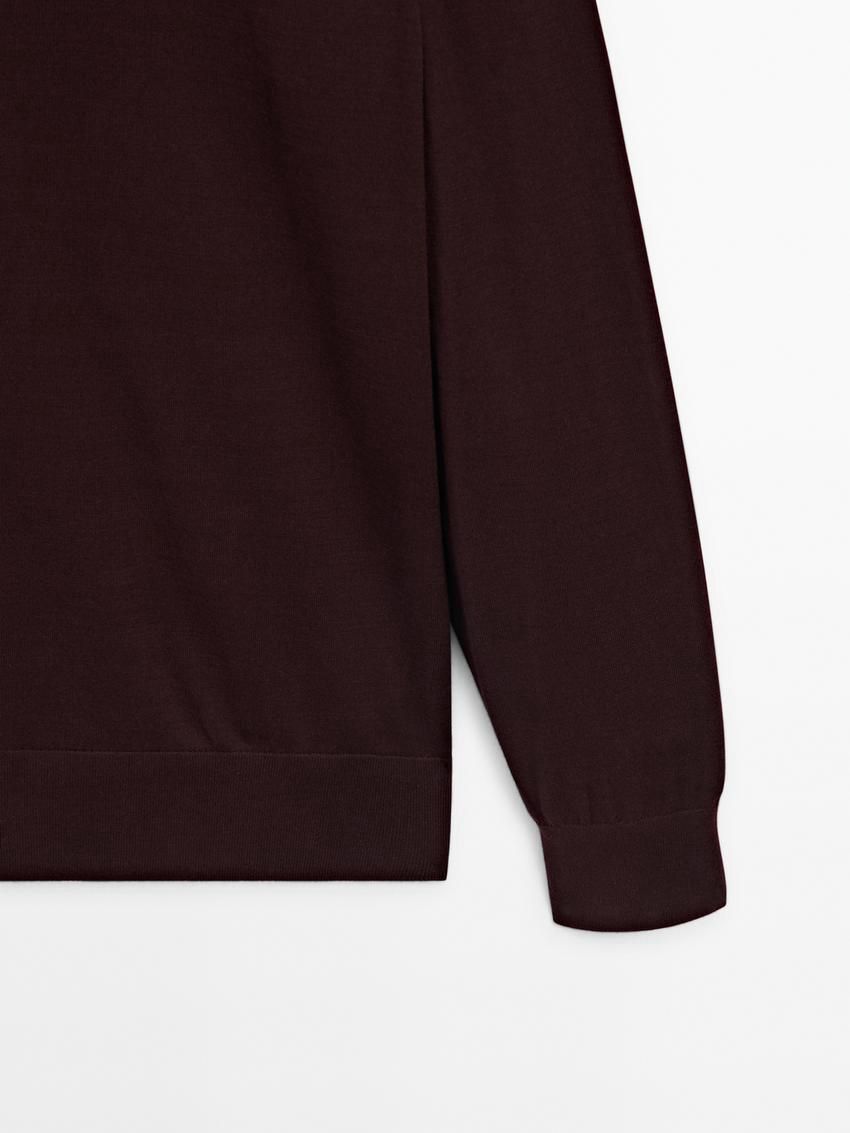 Massimo Dutti Long Sleeve Cotton Knit Men Sweater Burgundy | US-RC1206394