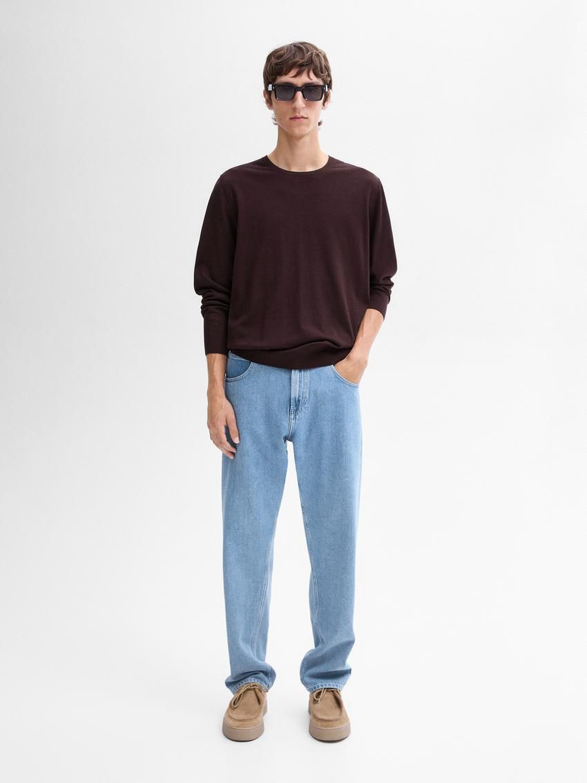 Massimo Dutti Long Sleeve Cotton Knit Men Sweater Burgundy | US-RC1206394