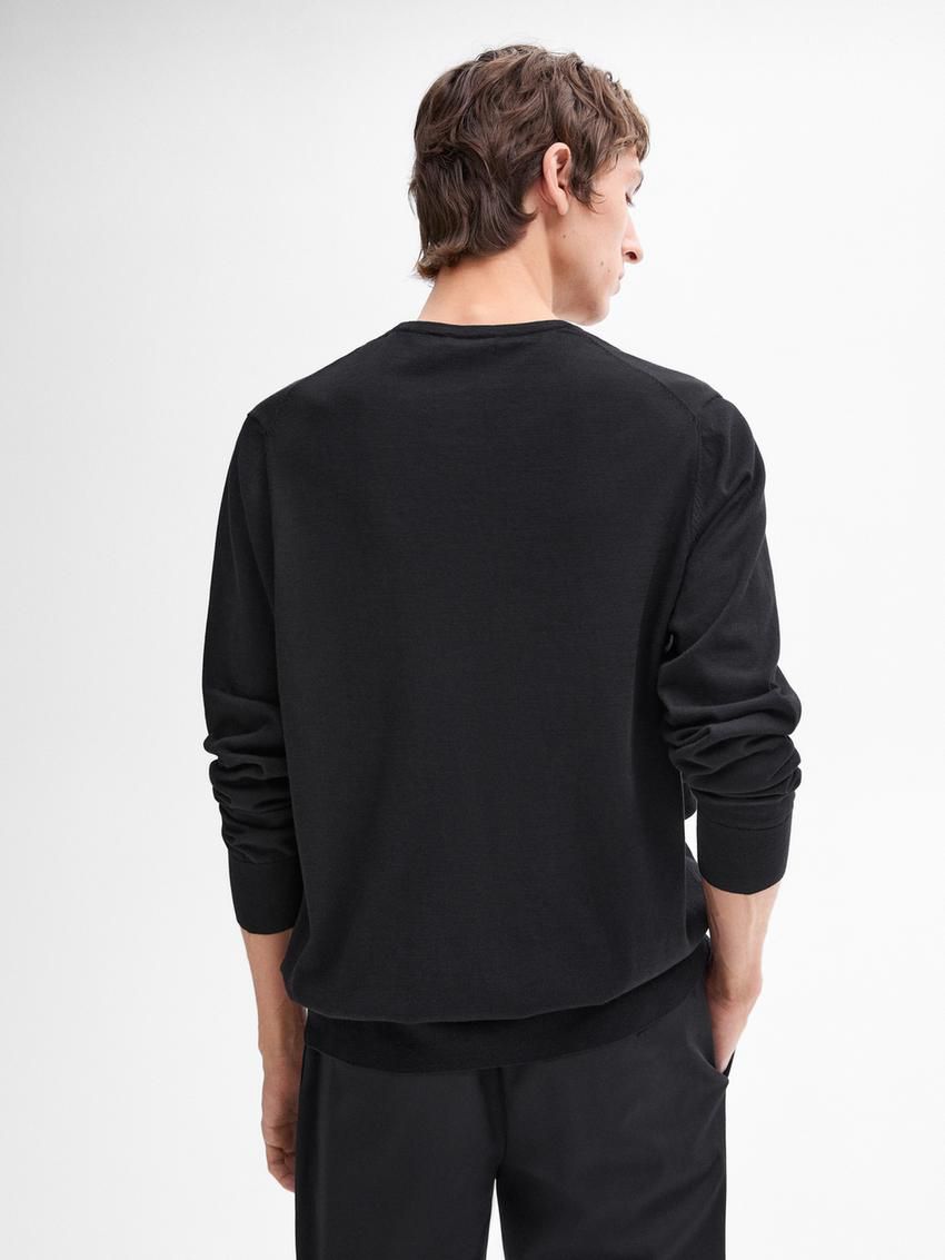 Massimo Dutti Long Sleeve Cotton Knit Men Sweater Black | US-SG1064972
