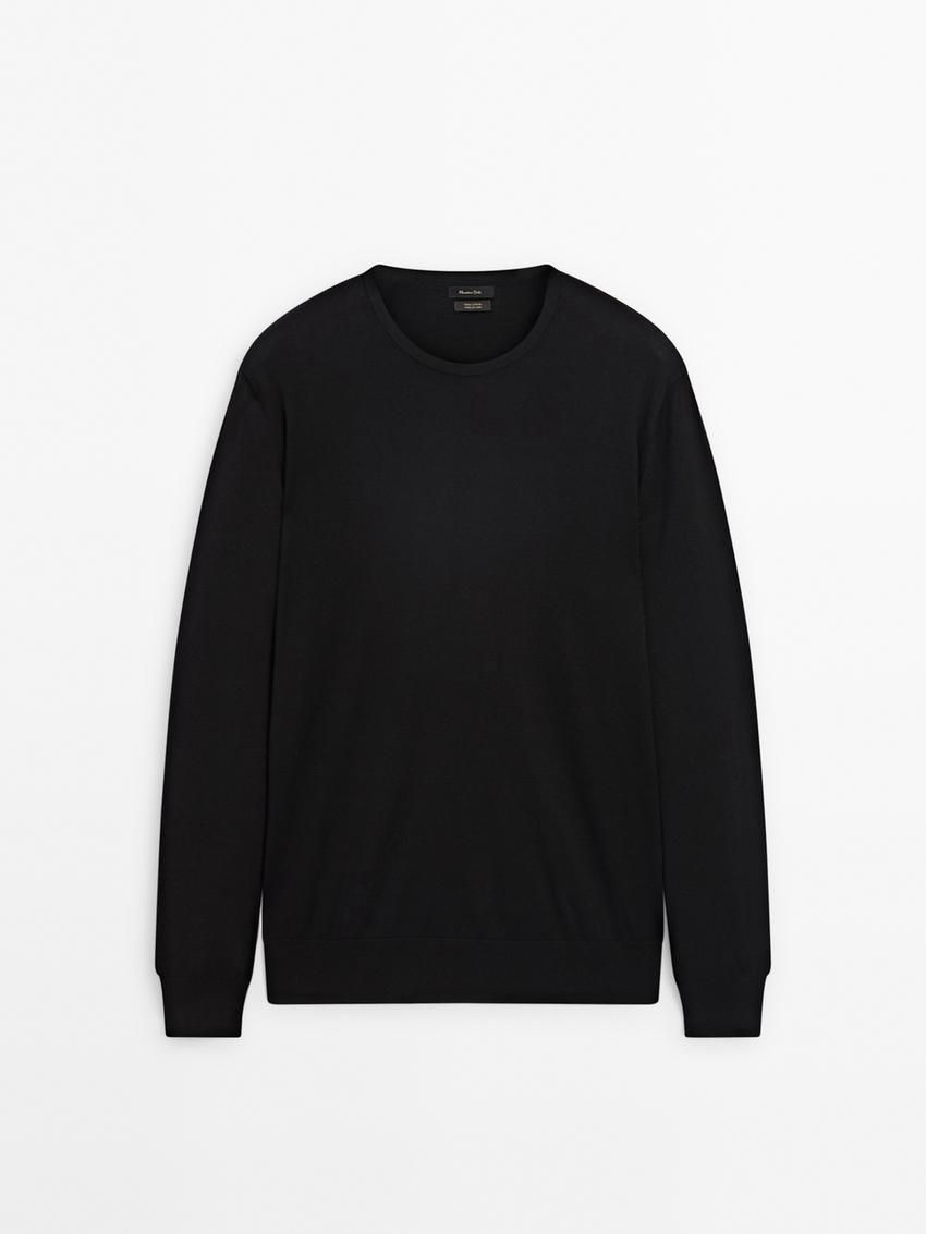 Massimo Dutti Long Sleeve Cotton Knit Men Sweater Black | US-SG1064972