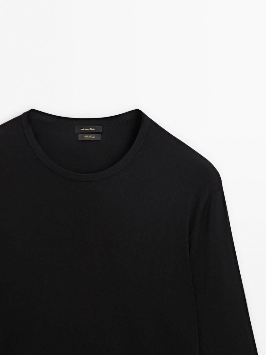 Massimo Dutti Long Sleeve Cotton Knit Men Sweater Black | US-SG1064972