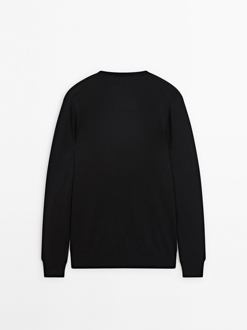 Massimo Dutti Long Sleeve Cotton Knit Men Sweater Black | US-SG1064972