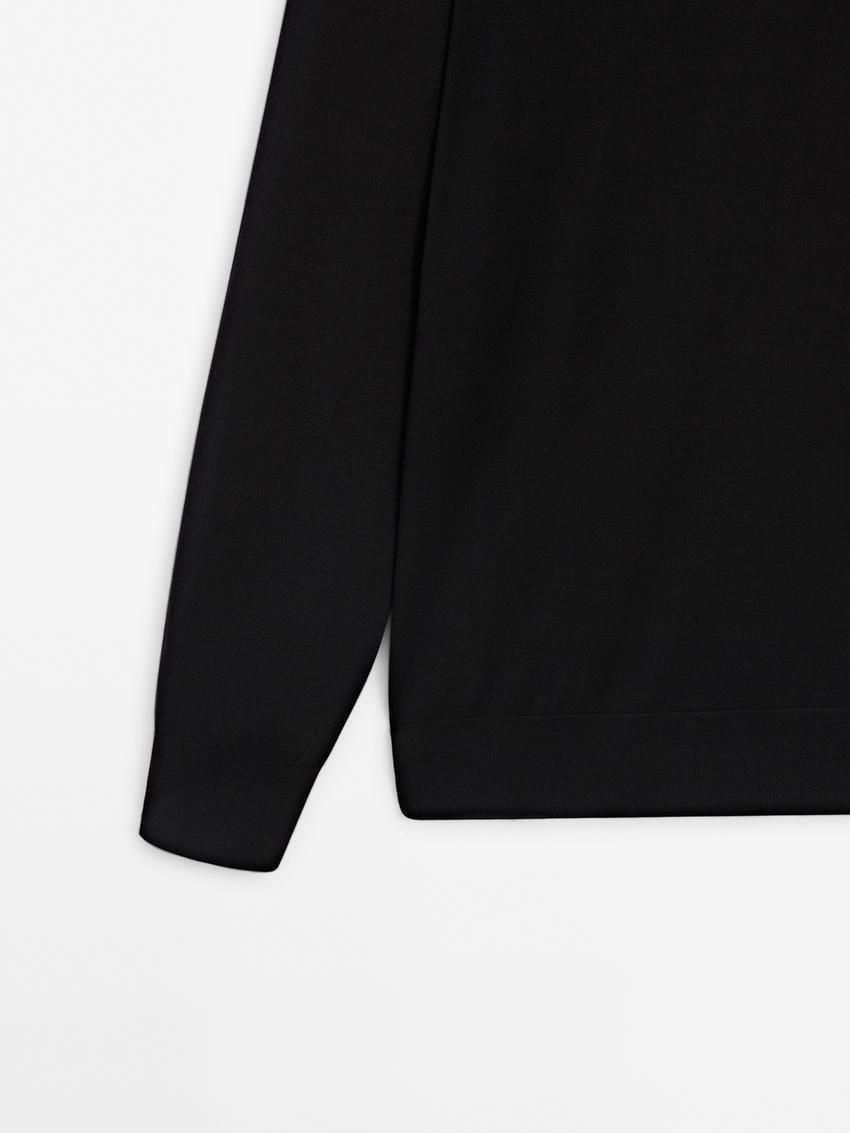 Massimo Dutti Long Sleeve Cotton Knit Men Sweater Black | US-SG1064972