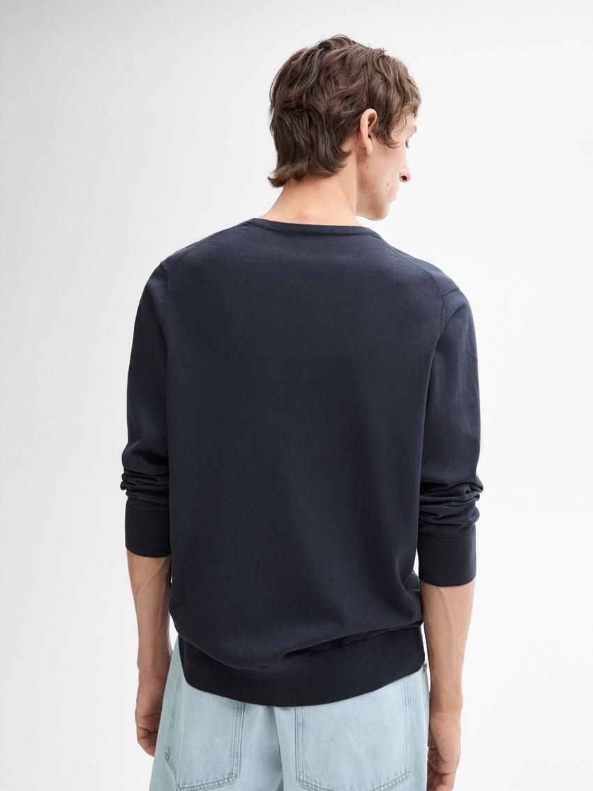 Massimo Dutti Long Sleeve Cotton Knit Men Sweater Dark Blue | US-XI4192083