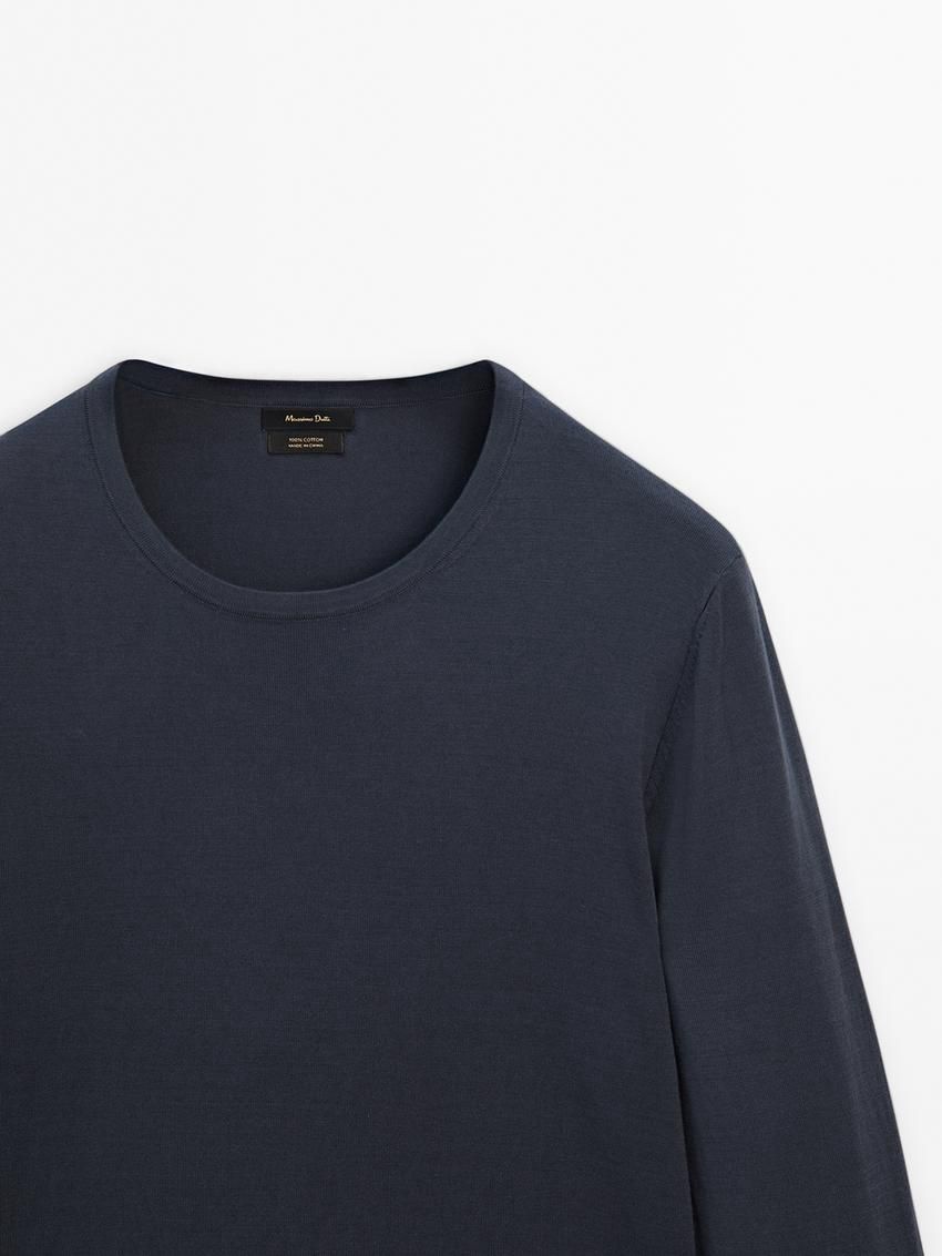 Massimo Dutti Long Sleeve Cotton Knit Men Sweater Dark Blue | US-XI4192083
