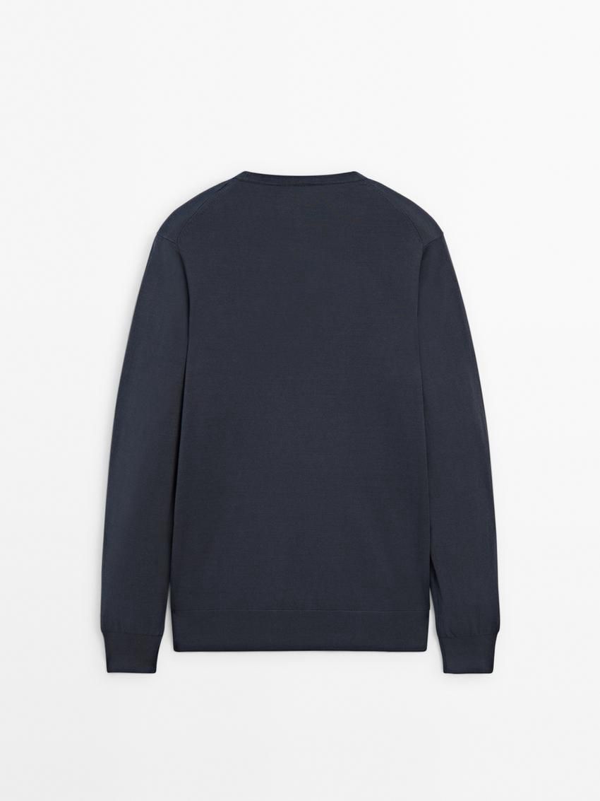 Massimo Dutti Long Sleeve Cotton Knit Men Sweater Dark Blue | US-XI4192083