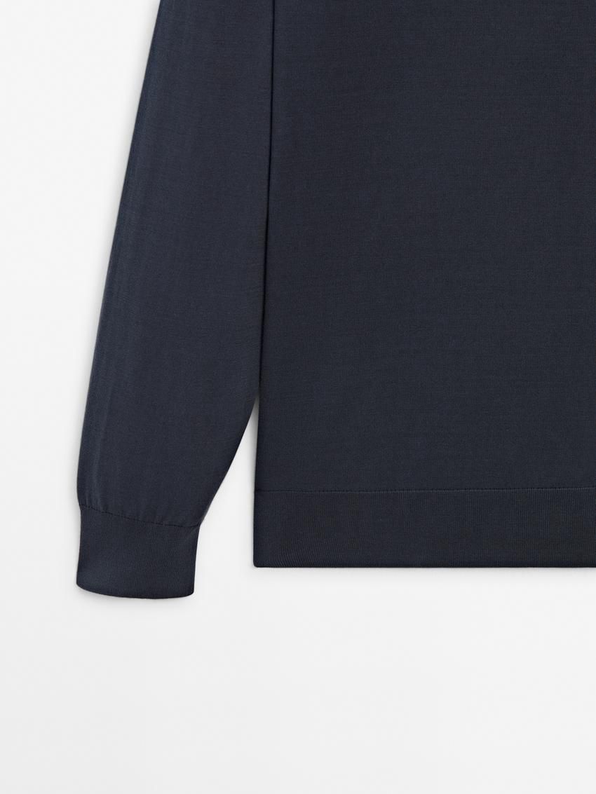 Massimo Dutti Long Sleeve Cotton Knit Men Sweater Dark Blue | US-XI4192083