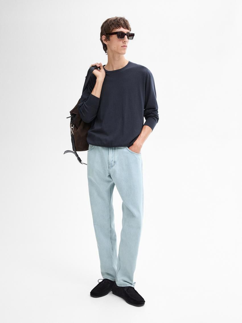 Massimo Dutti Long Sleeve Cotton Knit Men Sweater Dark Blue | US-XI4192083