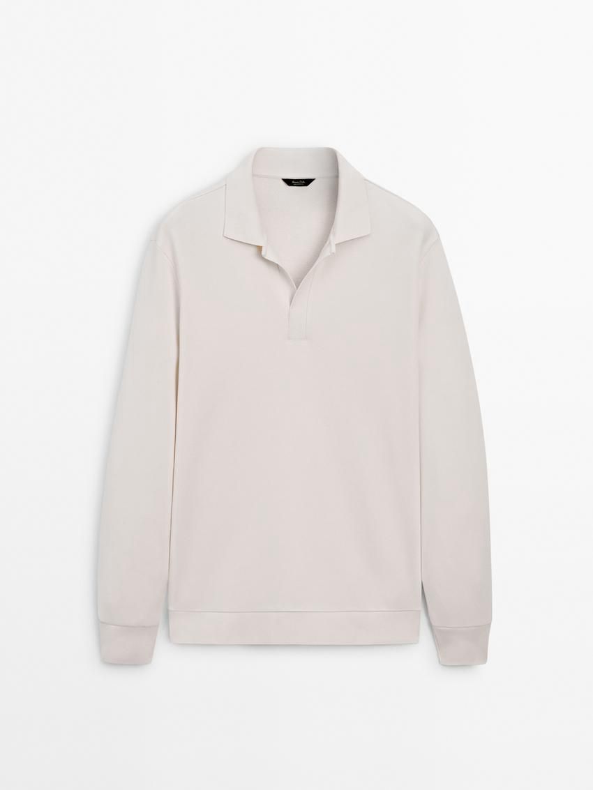 Massimo Dutti Long Sleeve Cotton Men Polo Shirt Beige | US-VG9745328