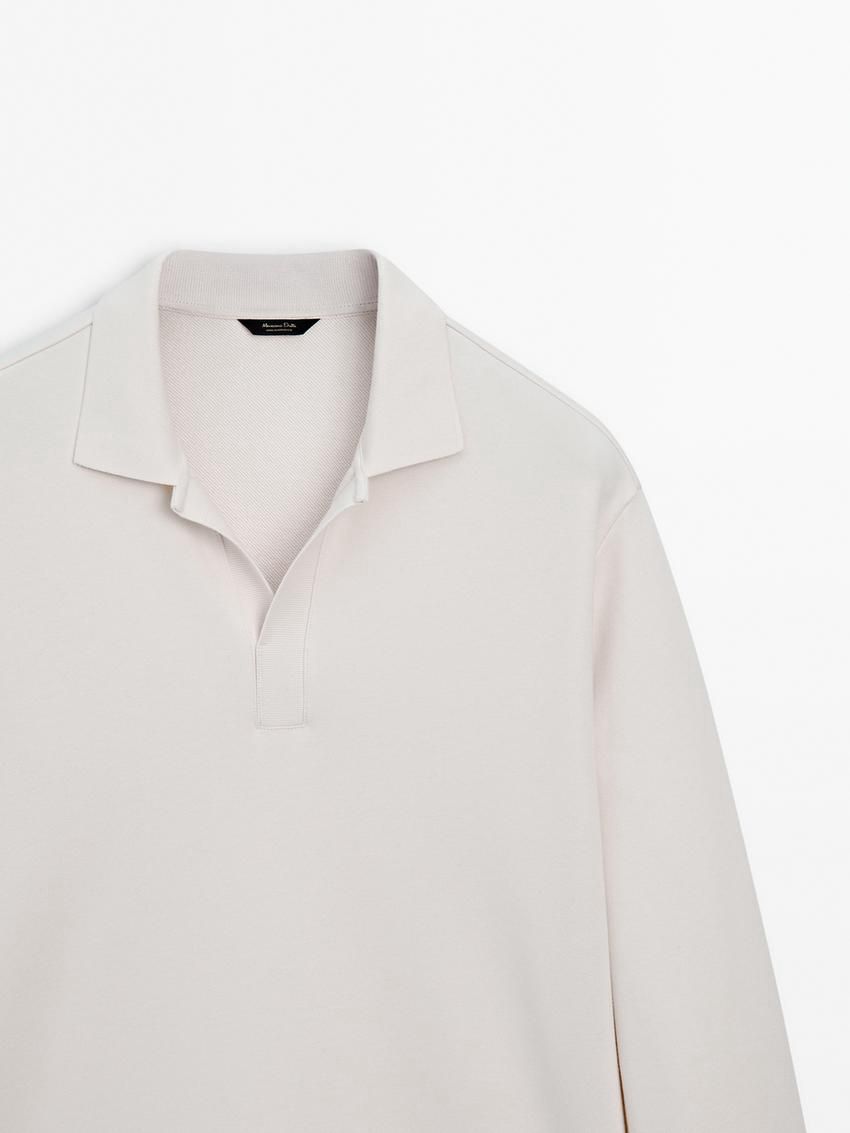 Massimo Dutti Long Sleeve Cotton Men Polo Shirt Beige | US-VG9745328
