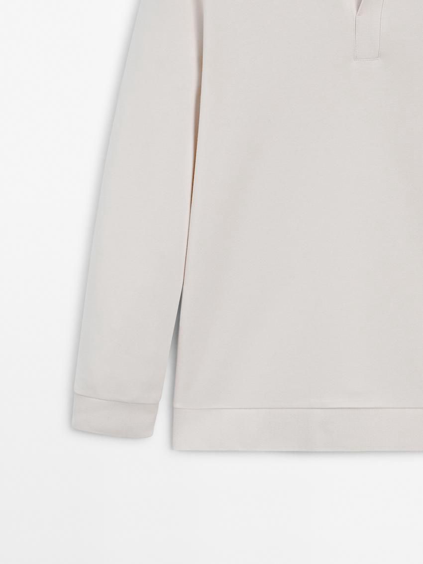 Massimo Dutti Long Sleeve Cotton Men Polo Shirt Beige | US-VG9745328