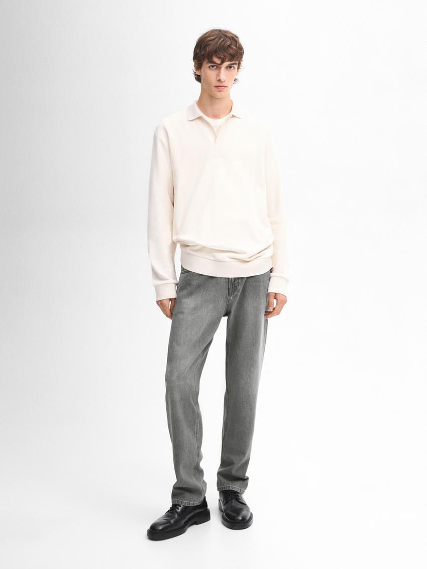 Massimo Dutti Long Sleeve Cotton Men Polo Shirt Beige | US-VG9745328