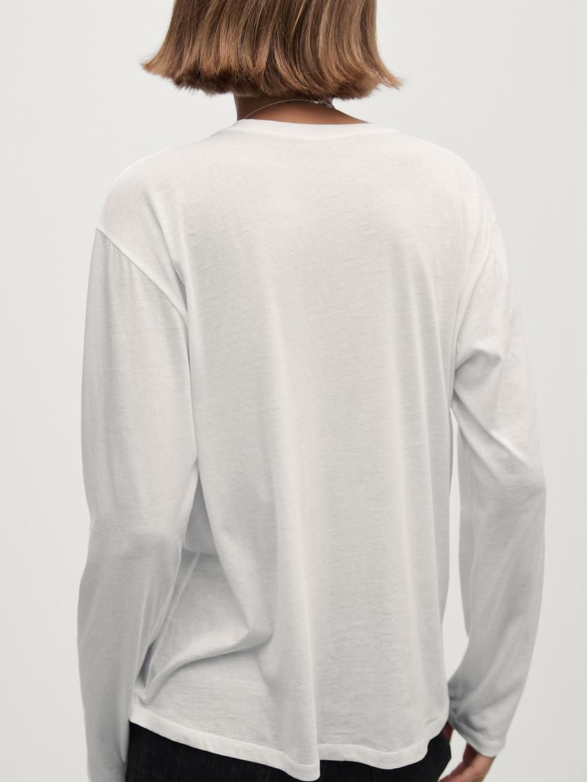 Massimo Dutti Long Sleeve Cotton Women T-Shirt White | US-KQ7682915