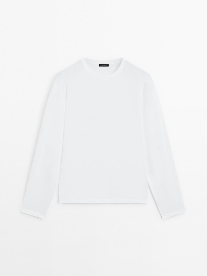 Massimo Dutti Long Sleeve Cotton Women T-Shirt White | US-KQ7682915