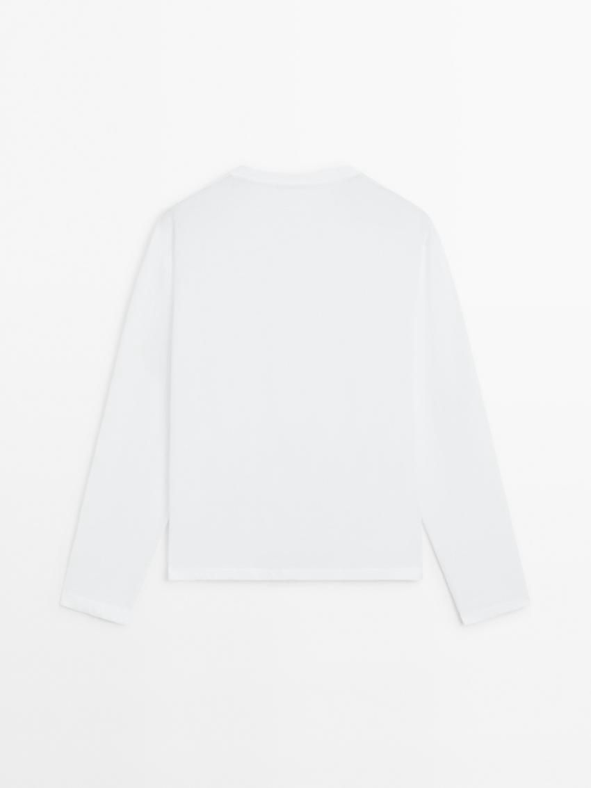 Massimo Dutti Long Sleeve Cotton Women T-Shirt White | US-KQ7682915