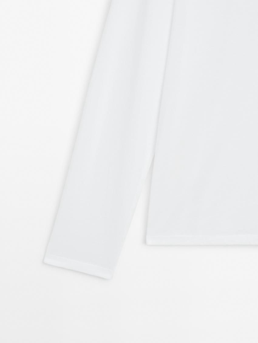 Massimo Dutti Long Sleeve Cotton Women T-Shirt White | US-KQ7682915