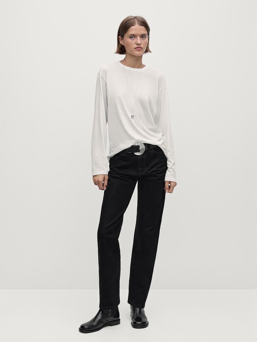 Massimo Dutti Long Sleeve Cotton Women T-Shirt White | US-KQ7682915