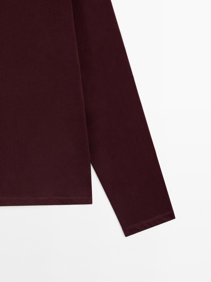 Massimo Dutti Long Sleeve Cotton Women T-Shirt Burgundy | US-FV7895620