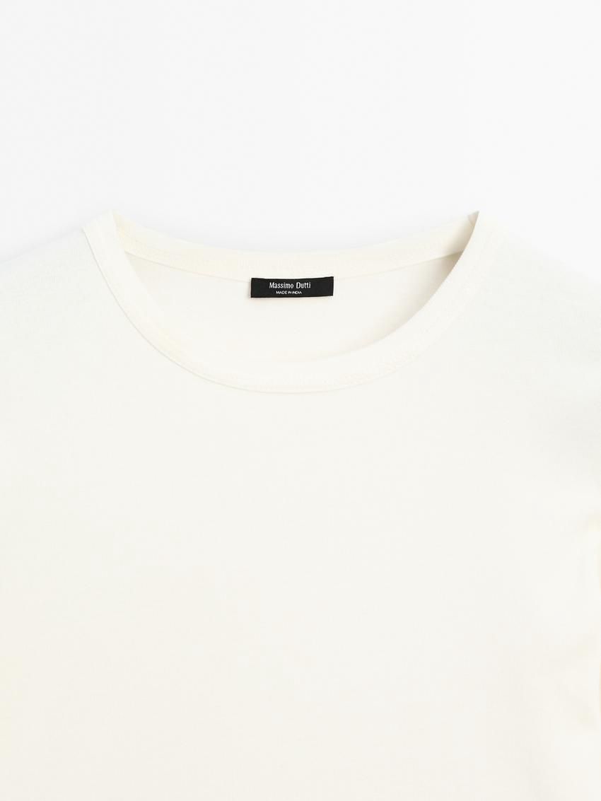 Massimo Dutti Long Sleeve Cotton Women T-Shirt Cream | US-WJ4829760