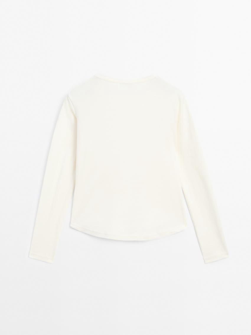 Massimo Dutti Long Sleeve Cotton Women T-Shirt Cream | US-WJ4829760
