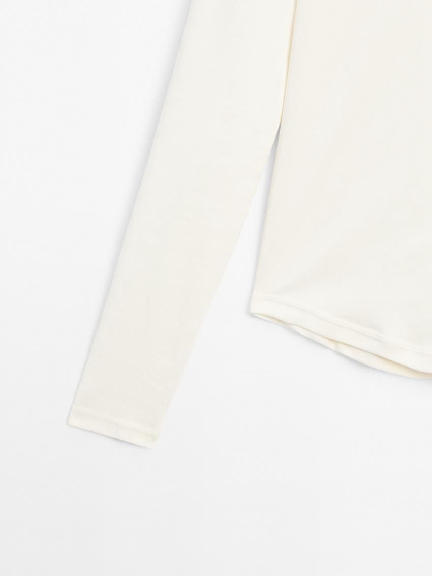 Massimo Dutti Long Sleeve Cotton Women T-Shirt Cream | US-WJ4829760