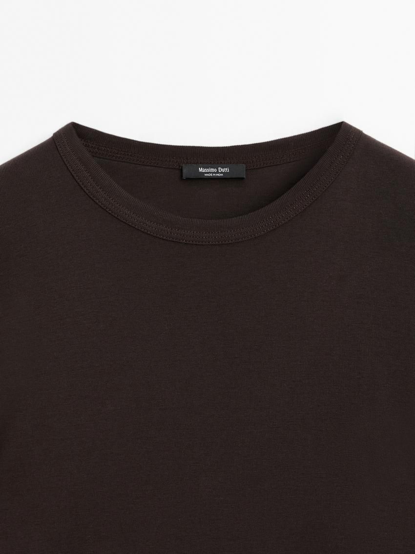 Massimo Dutti Long Sleeve Cotton Women T-Shirt Dark Brown | US-BZ5197482