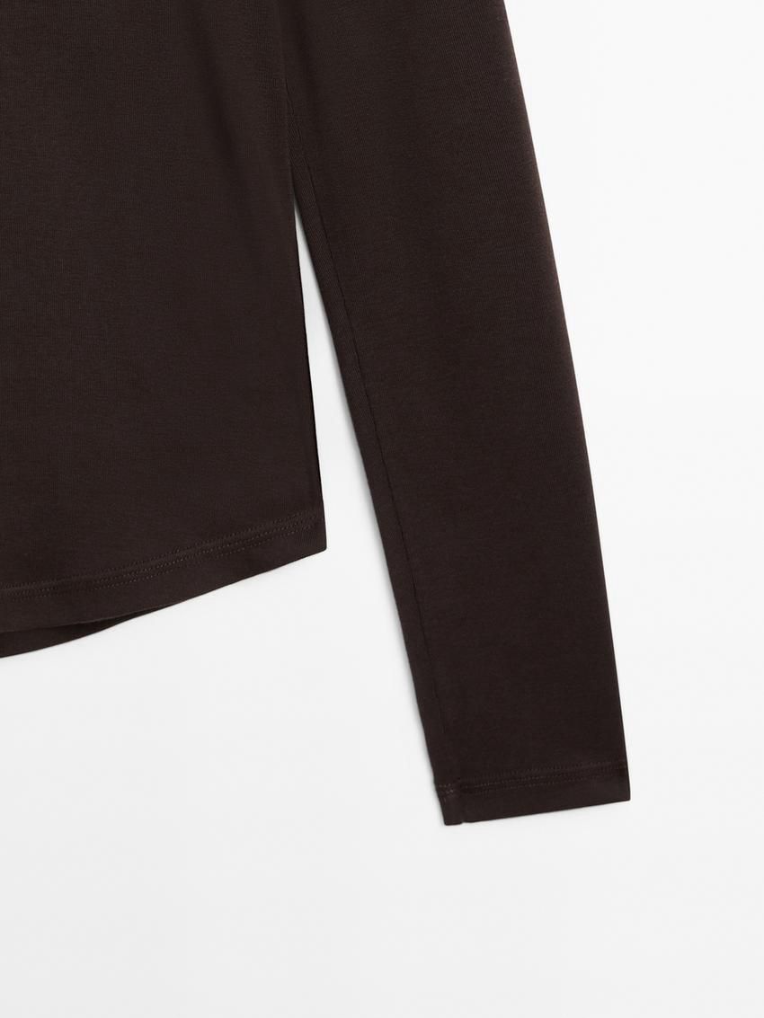 Massimo Dutti Long Sleeve Cotton Women T-Shirt Dark Brown | US-BZ5197482