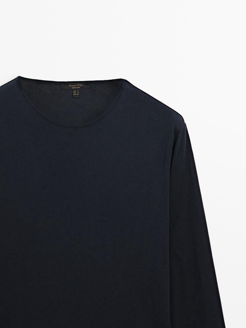 Massimo Dutti Long Sleeve Cotton Women T-Shirt Navy | US-DK5489620